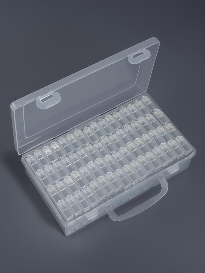 Органайзер для хранения мелочей, 64 баночки, 13×22×5 см, с наклейками, прозрачный