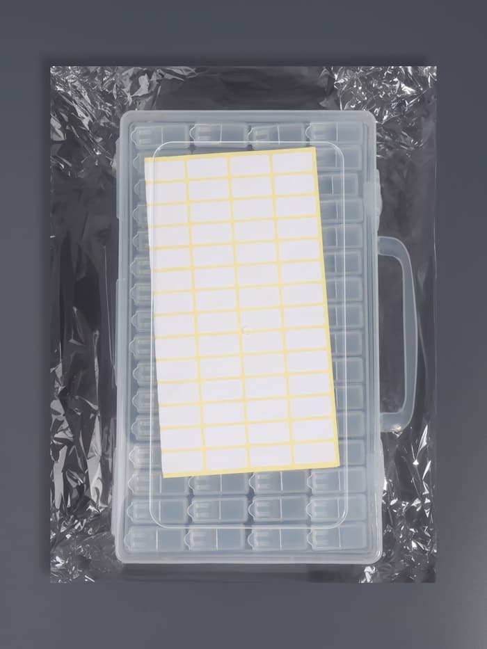 Органайзер для хранения мелочей, 64 баночки, 13×22×5 см, с наклейками, прозрачный