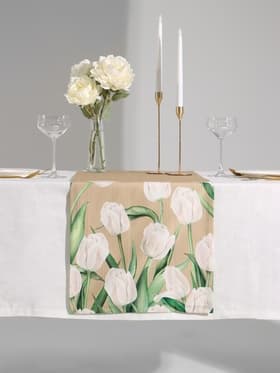 Дорожка на стол «Этель. Белые тюльпаны», 40×149 см, 100% хлопок, саржа 190 г/м², бежевая