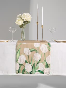 Дорожка на стол «Этель. Белые тюльпаны», 40×149 см, 100% хлопок, саржа 190 г/м², бежевая