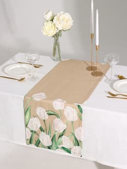 Дорожка на стол «Этель. Белые тюльпаны», 40×149 см, 100% хлопок, саржа 190 г/м², бежевая