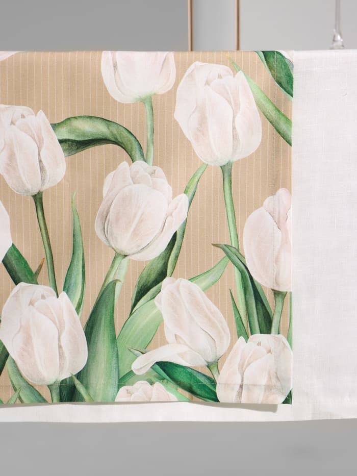 Дорожка на стол «Этель. Белые тюльпаны», 40×149 см, 100% хлопок, саржа 190 г/м², бежевая