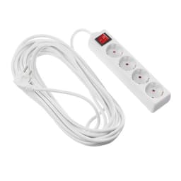 Удлинитель Luazon Lighting, 4 розетки, 10 м, 6 А, 1300 Вт, 3×0.75 мм2, с заземлением, с выключателем, белый