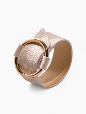 Браслет кожа «Помпеи» захват, светло-бежевый в золоте, 24 см