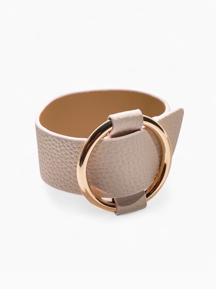 Браслет кожа «Помпеи» захват, светло-бежевый в золоте, 24 см