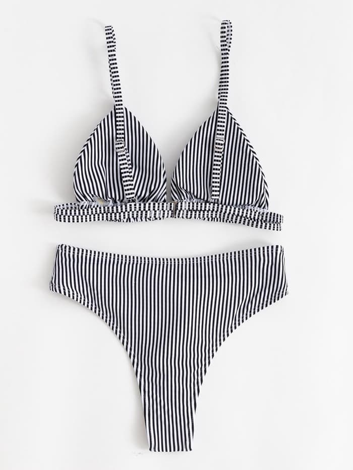 Купальник раздельный женский MINAKU Stripe, размер 42, черно-белый