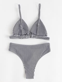 Купальник раздельный женский MINAKU Stripe, размер 42, черно-белый