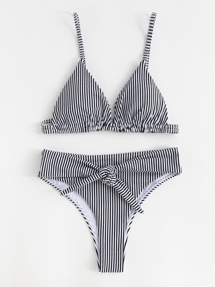 Купальник раздельный женский MINAKU Stripe, размер 42, черно-белый