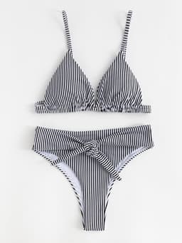 Купальник раздельный женский MINAKU Stripe, размер 42, черно-белый