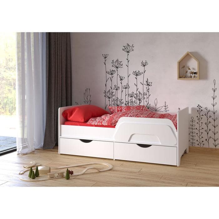 Кровать детская «Уна 11.22», 2 ящика, с бортиком, 1638×856×650 мм, цвет белый