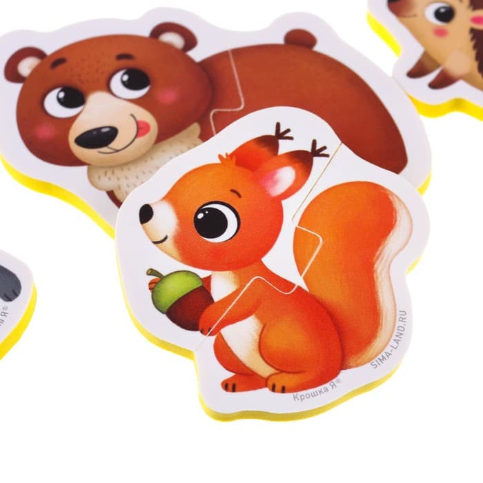 Пазлы мягкие для малышей Крошка Я «Лесные зверята», 5 пазлов, от 1 года