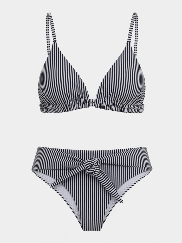 Купальник женский раздельный MINAKU Stripe, размер 48, чёрно-белый