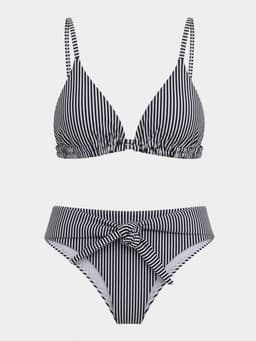 Купальник женский раздельный MINAKU Stripe, размер 48, чёрно-белый