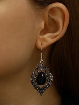 Серьги ассорти «Капля» изящность, ажурная, цвет чёрный в чернёном серебре