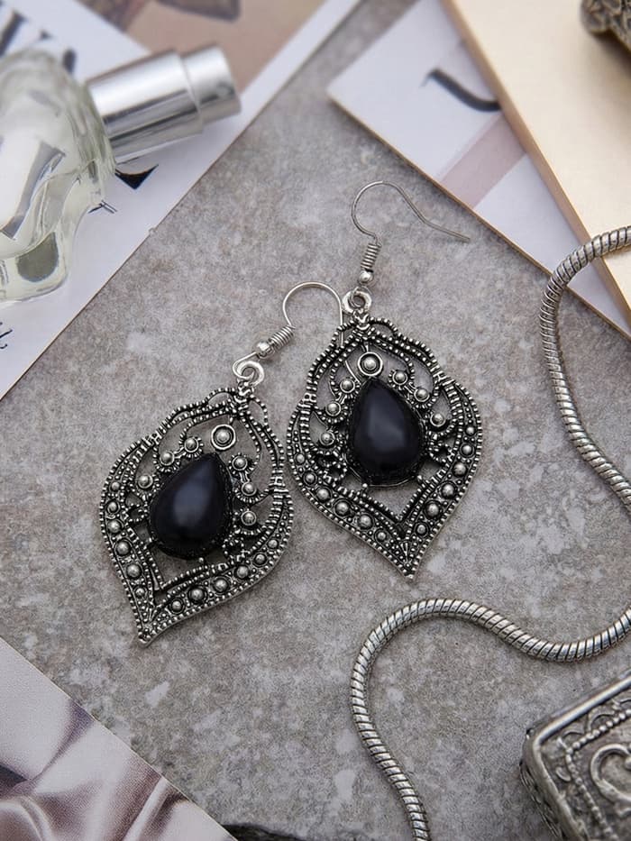 Серьги ассорти «Капля» изящность, ажурная, цвет чёрный в чернёном серебре