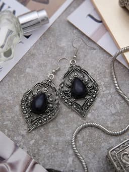 Серьги ассорти «Капля» изящность, ажурная, цвет чёрный в чернёном серебре