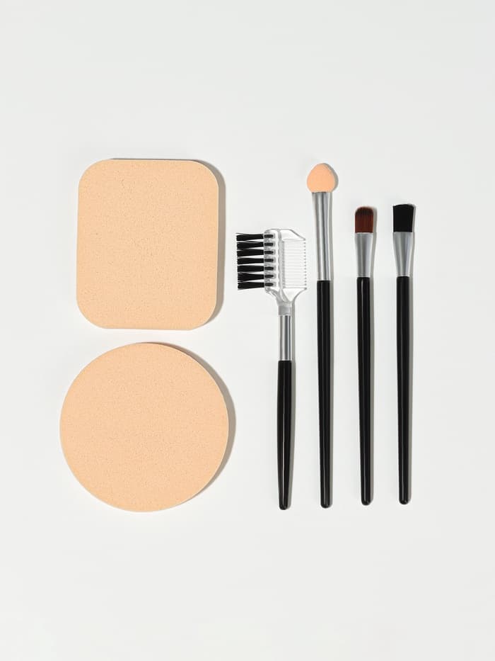 Набор для макияжа, 6 предметов, чёрный, бежевый