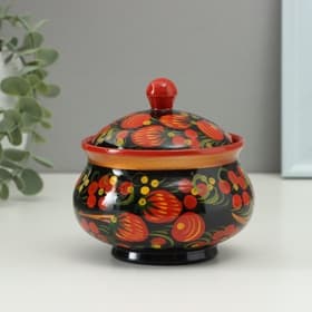 Сахарница дерево хохлома «Ягодки», 9×9 см