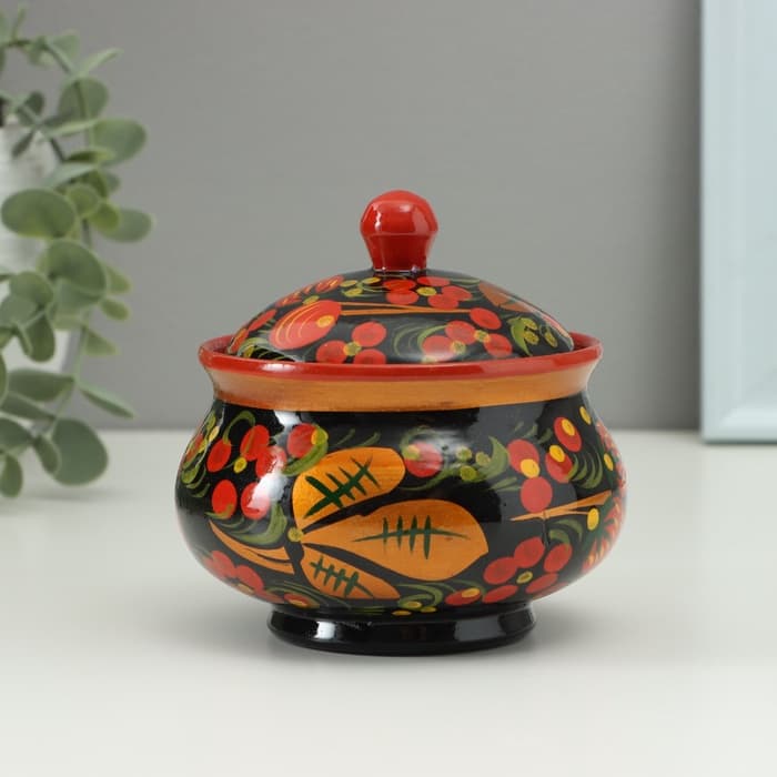 Сахарница дерево хохлома «Ягодки», 9×9 см