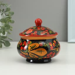 Сахарница дерево хохлома «Ягодки», 9×9 см