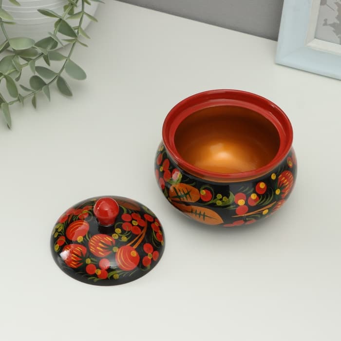 Сахарница дерево хохлома «Ягодки», 9×9 см