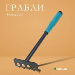 Грабли малые, прямые, 5 зубцов, длина 28.5 см, металл, пластиковая ручка, Greengo