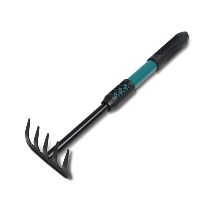 Грабли малые, прямые, 5 зубцов, длина 40.5 см, металл, металлическая рукоять с резиновой ручкой, Greengo
