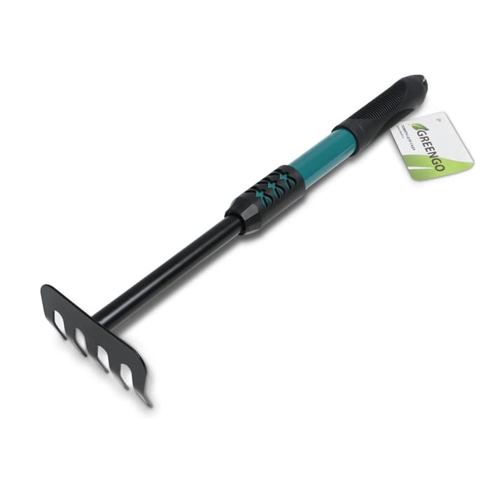 Грабли малые, прямые, 5 зубцов, длина 40.5 см, металл, металлическая рукоять с резиновой ручкой, Greengo