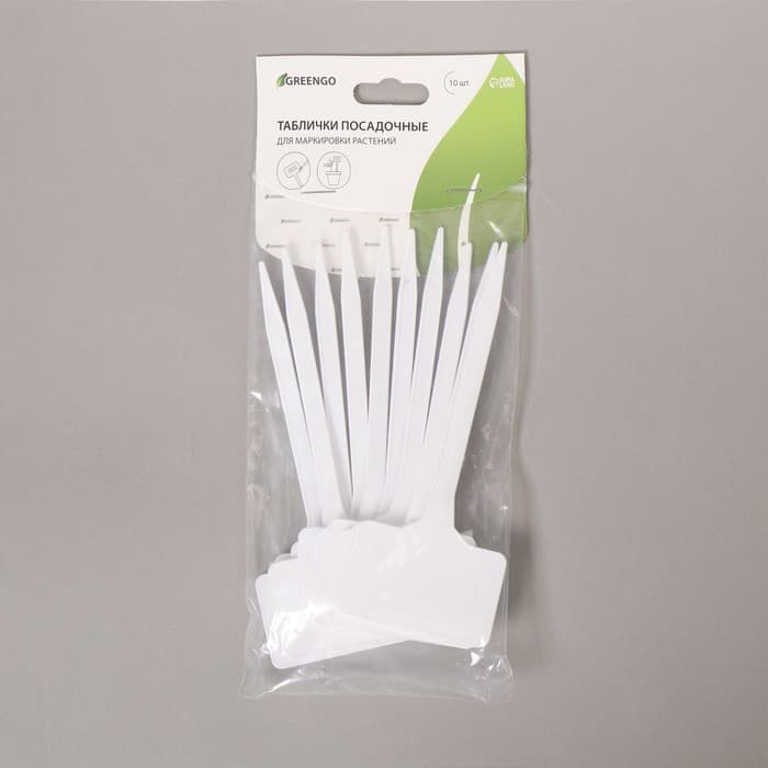 Таблички садовые, для маркировки растений, 15 см, набор 10 шт., пластик, белые, Greengo