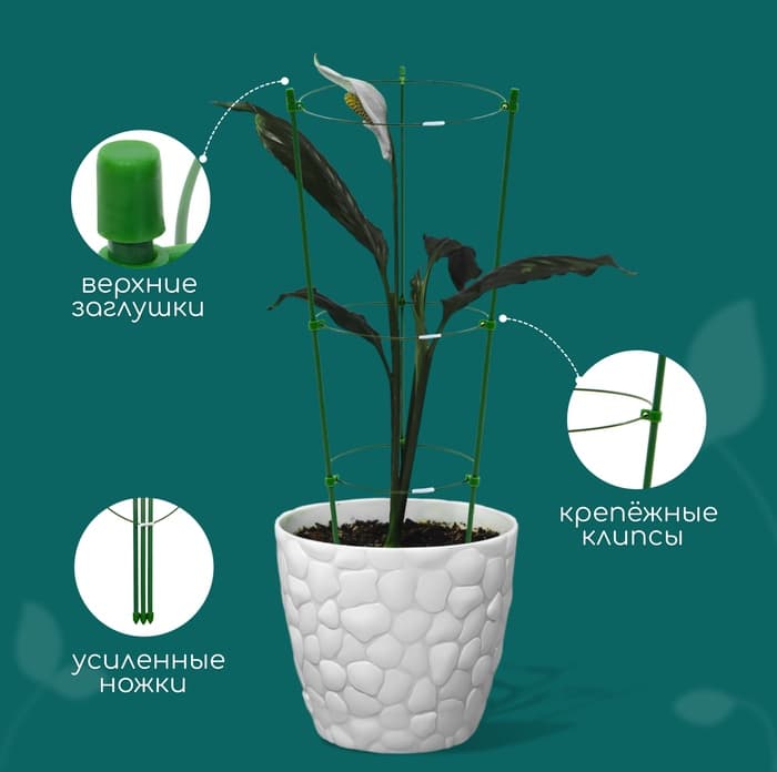 Кустодержатель, d=18.5–20–22 см, h=60 см, 3 кольца, металл, зелёный, Greengo