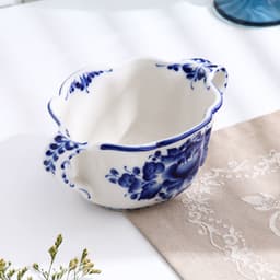 Бульонница с ручками «Ивушка», H=7 см, 0.35 л, фарфор, гжель