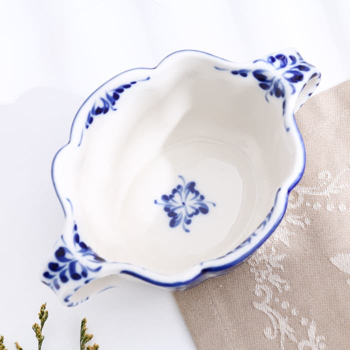 Бульонница с ручками «Ивушка», H=7 см, 0.35 л, фарфор, гжель