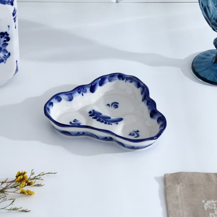 Набор для специй на подставке с молочником (питчером) «Весенний», 4 предмета, фарфор, гжель