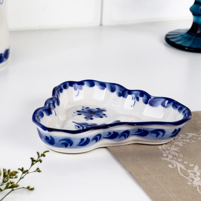 Набор для специй на подставке с молочником (питчером) «Весенний», 4 предмета, фарфор, гжель