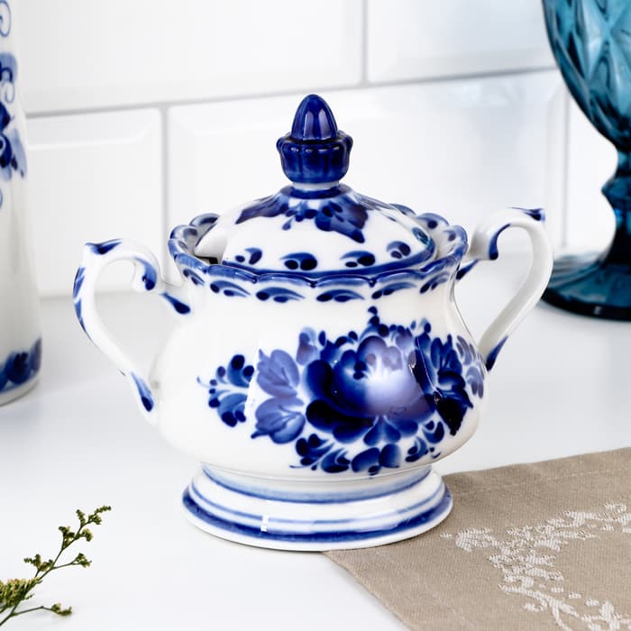 Сахарница фарфор гжель «Елена», 13×10×16 см