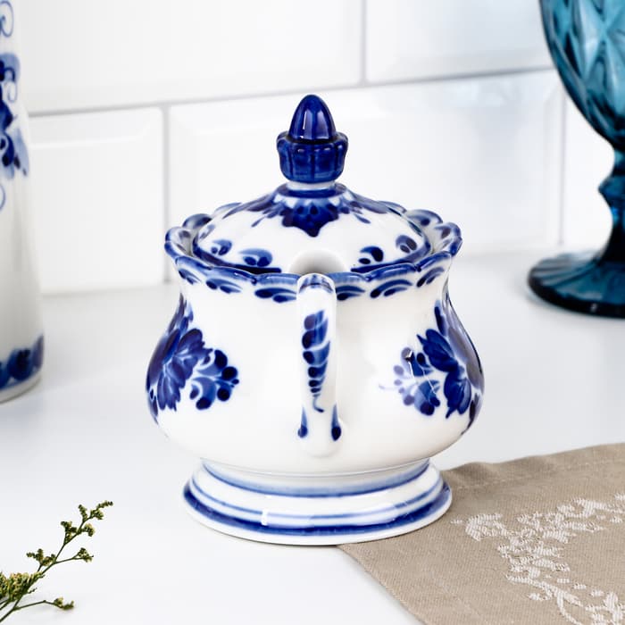 Сахарница фарфор гжель «Елена», 13×10×16 см