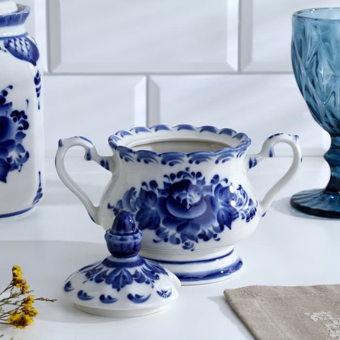 Сахарница фарфор гжель «Елена», 13×10×16 см