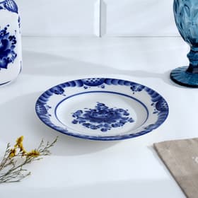 Тарелка плоская «Цветы», d=20 см, гжель, фарфор