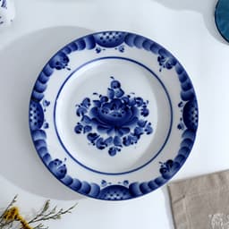 Тарелка плоская «Цветы», d=20 см, гжель, фарфор