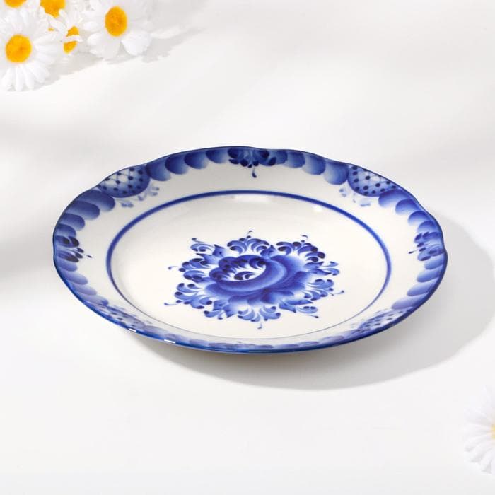 Тарелка плоская «Цветы», d=20 см, гжель, фарфор