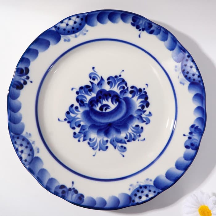 Тарелка плоская «Цветы», d=20 см, гжель, фарфор