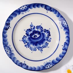 Тарелка плоская «Цветы», d=20 см, гжель, фарфор