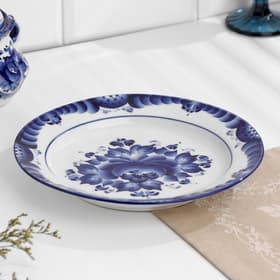 Тарелка плоская «Цветы», d=24 см, H=2 см, гжель, фарфор