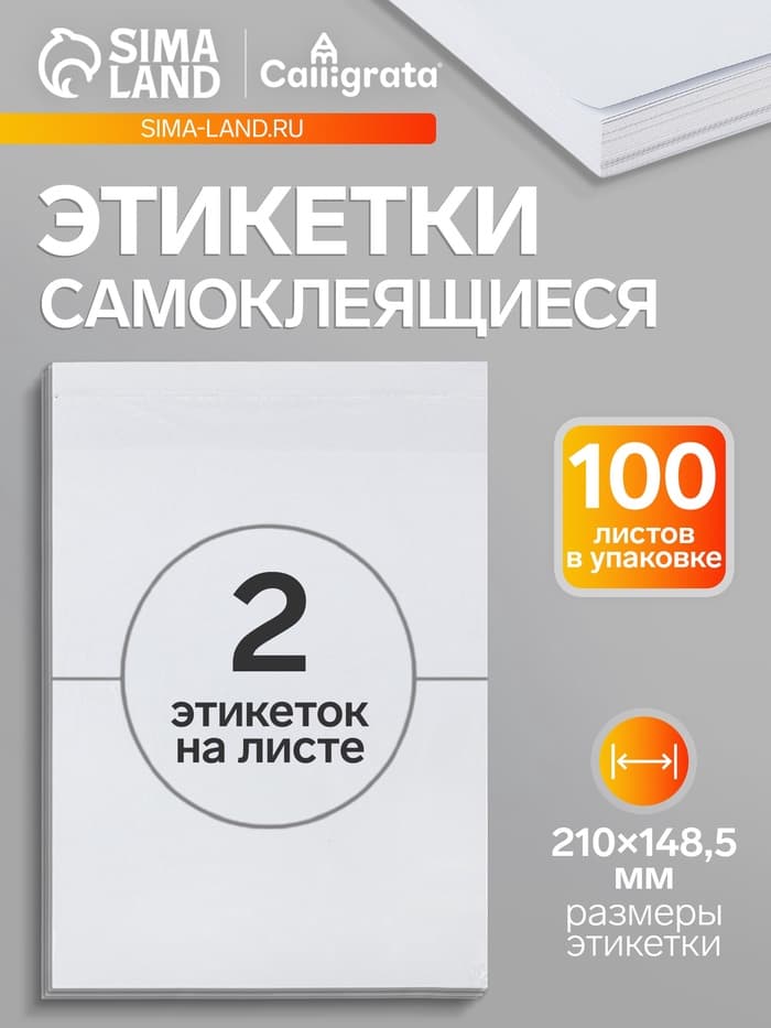 Этикетки А4 самоклеящиеся 100 листов, 80 г/м², 210×148.5 мм, белые, 2 штуки, МИКС матовые/глянец