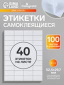 Этикетки А4 самоклеящиеся, 100 листов, 80 г/м², на листе 40 этикеток размером 52.5×29.7 мм, матовые, белые