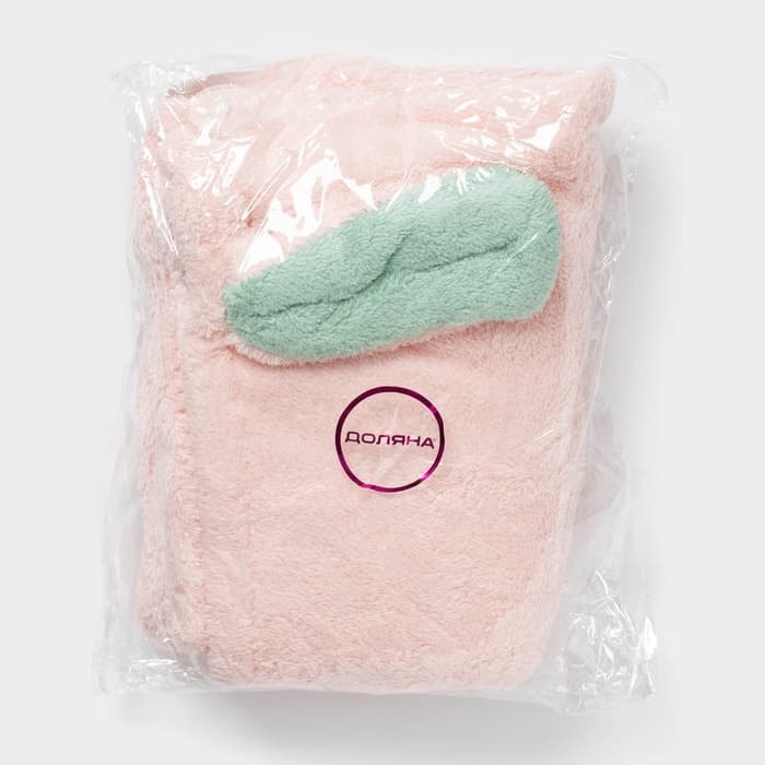 Чалма для сушки волос Доляна «Ушки», микрофибра, с пуговкой, розовая