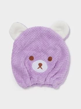 Чалма для сушки волос Доляна «Медвежонок», микрофибра, фиолетовая