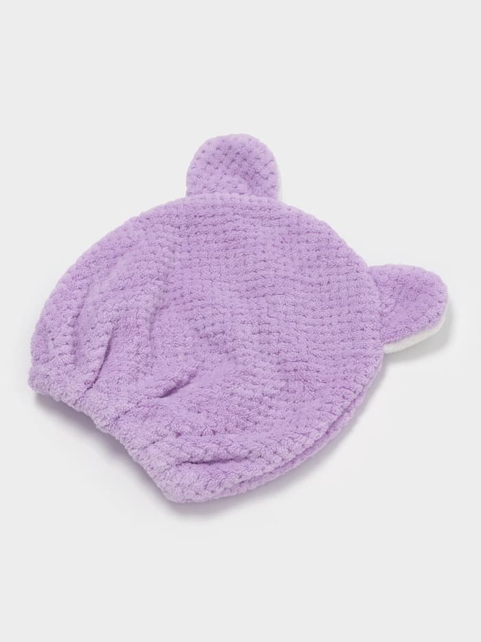 Чалма для сушки волос Доляна «Медвежонок», микрофибра, фиолетовая