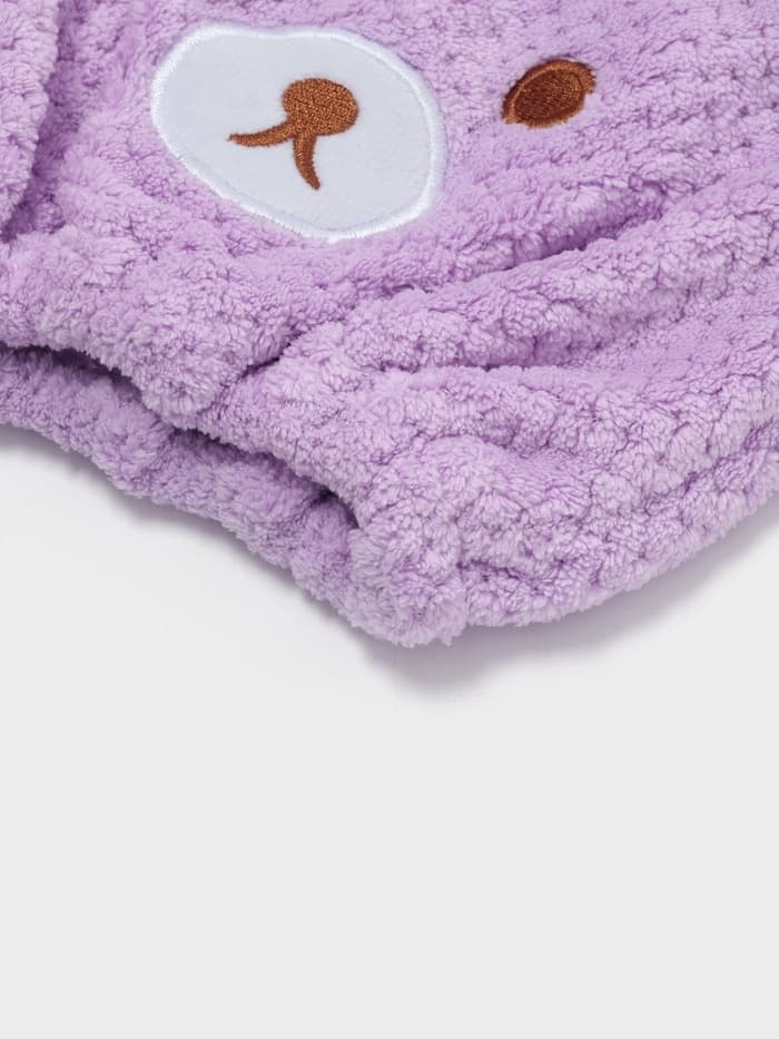 Чалма для сушки волос Доляна «Медвежонок», микрофибра, фиолетовая