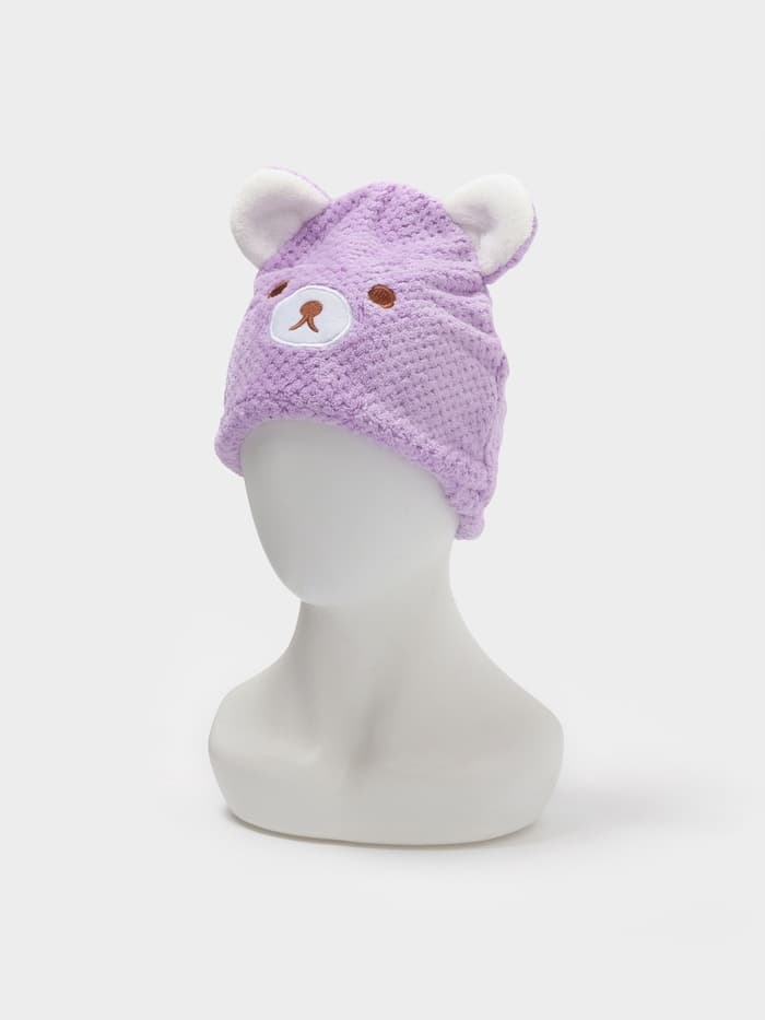 Чалма для сушки волос Доляна «Медвежонок», микрофибра, фиолетовая